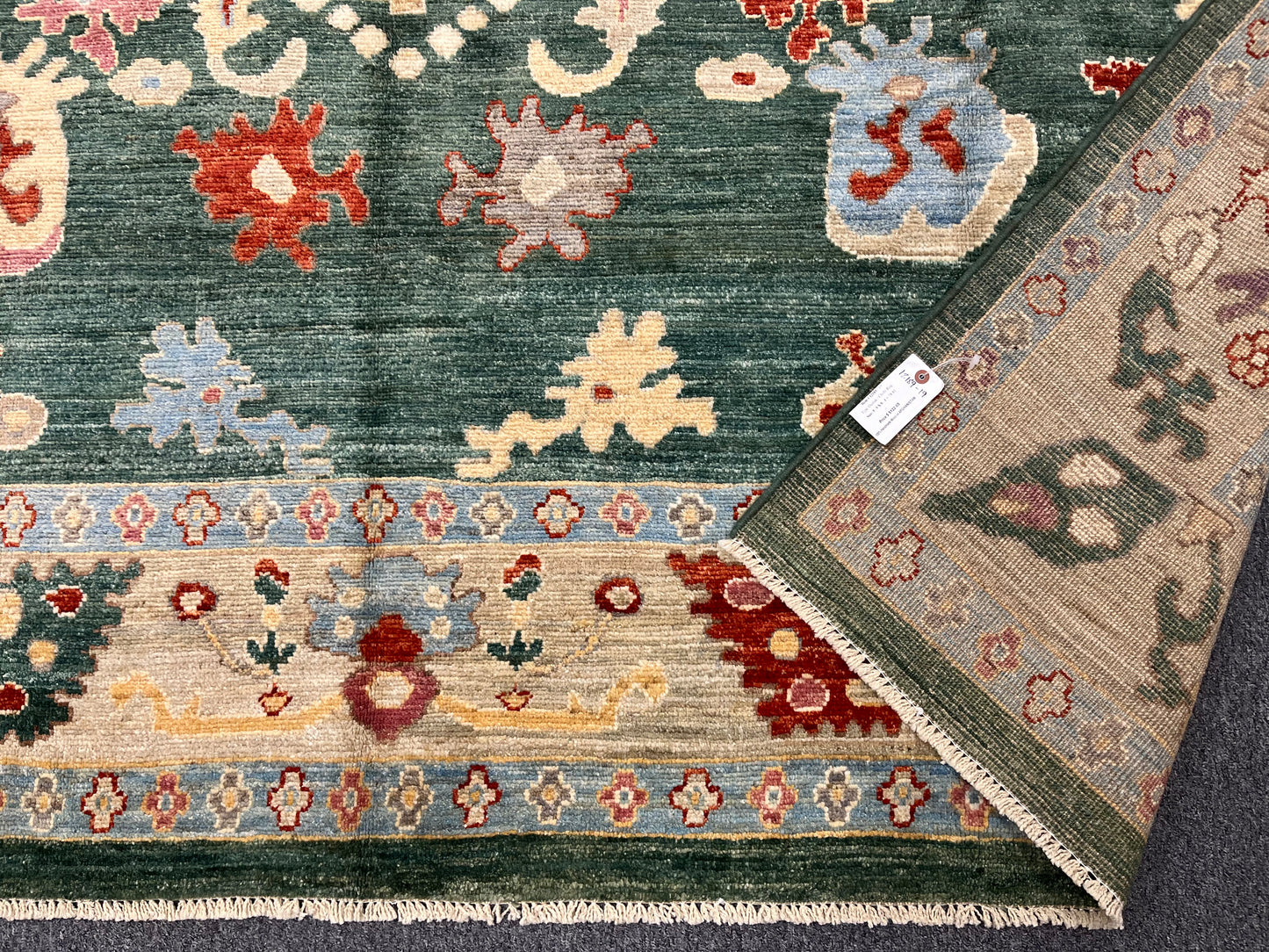 8X10 Oushak Green/ Blue Handmade Wool Rug # 12189