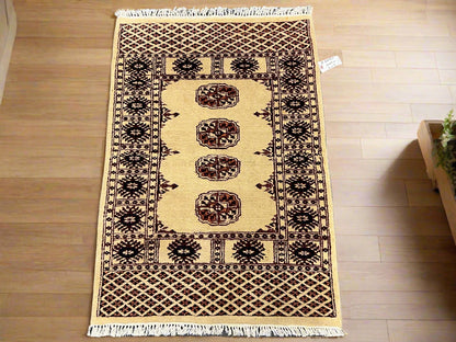 Geometric Bokhara 3X4 Handmade Wool Rug # 1-4