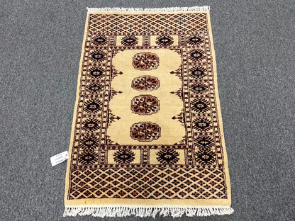 Geometric Bokhara 3X4 Handmade Wool Rug # 1-4