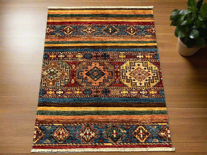 Multicolor Khorjin 3X5 Handmade Wool Rug # 14582