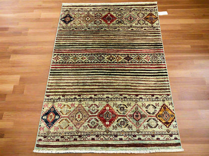 Multicolor Khorjin 3X5 Handmade Wool Rug # 14581