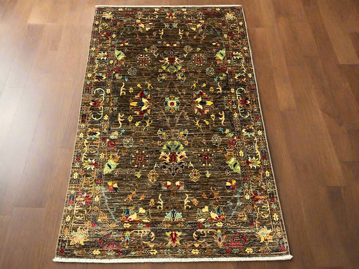 Gray Mohal 4X6 Handmade Wool Rug # 14594