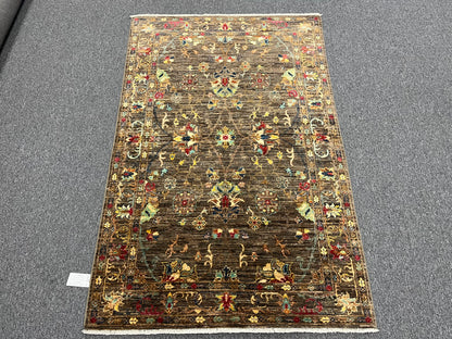 Gray Mohal 4X6 Handmade Wool Rug # 14594