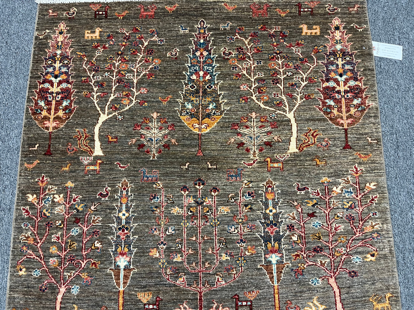 Gray Tree of Life 4X6 Handmade Wool Rug # 14593