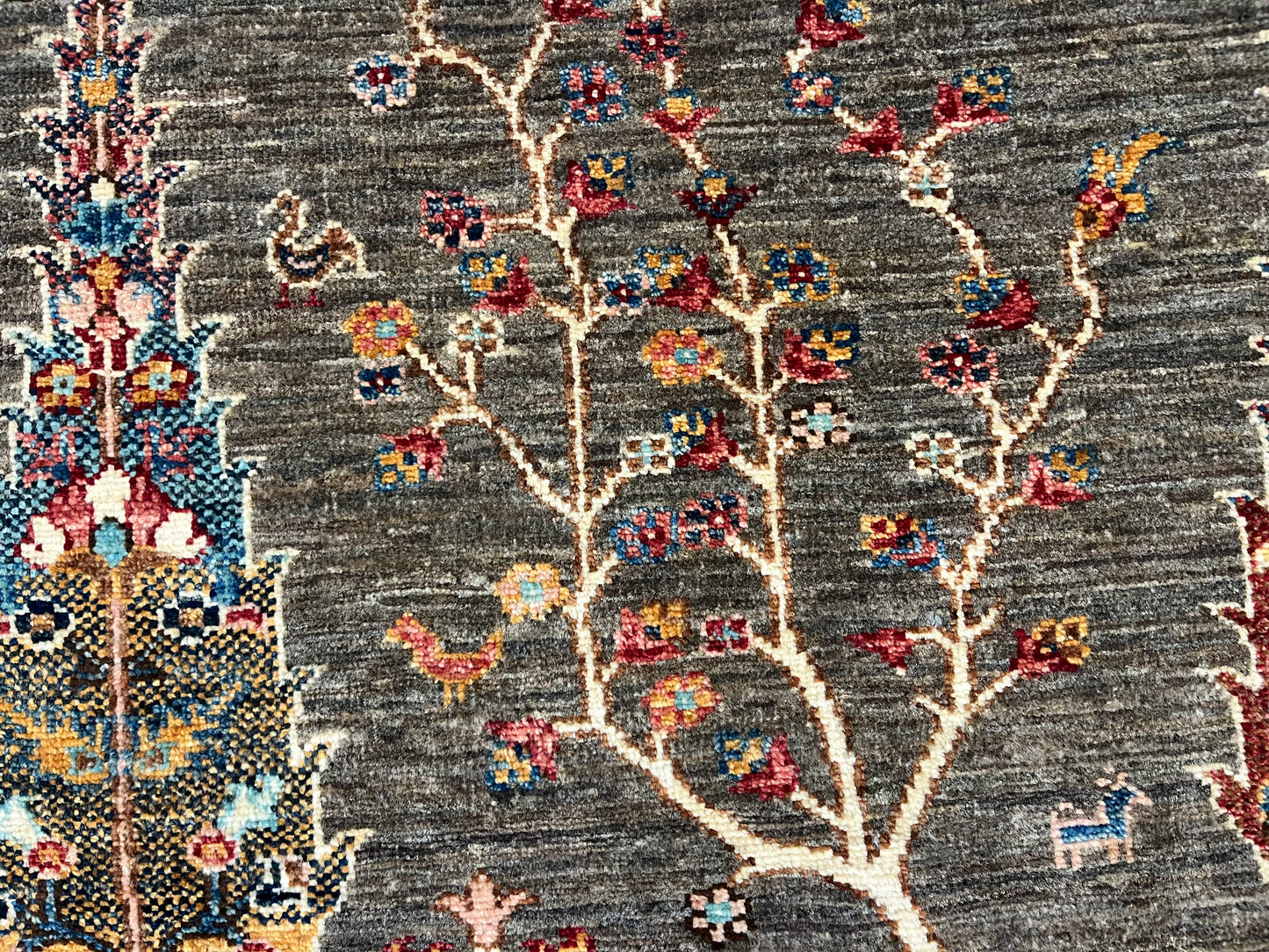 Gray Tree of Life 4X6 Handmade Wool Rug # 14593