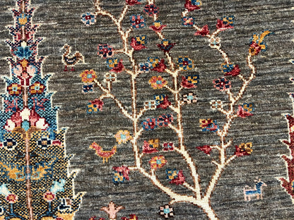 Gray Tree of Life 4X6 Handmade Wool Rug # 14593
