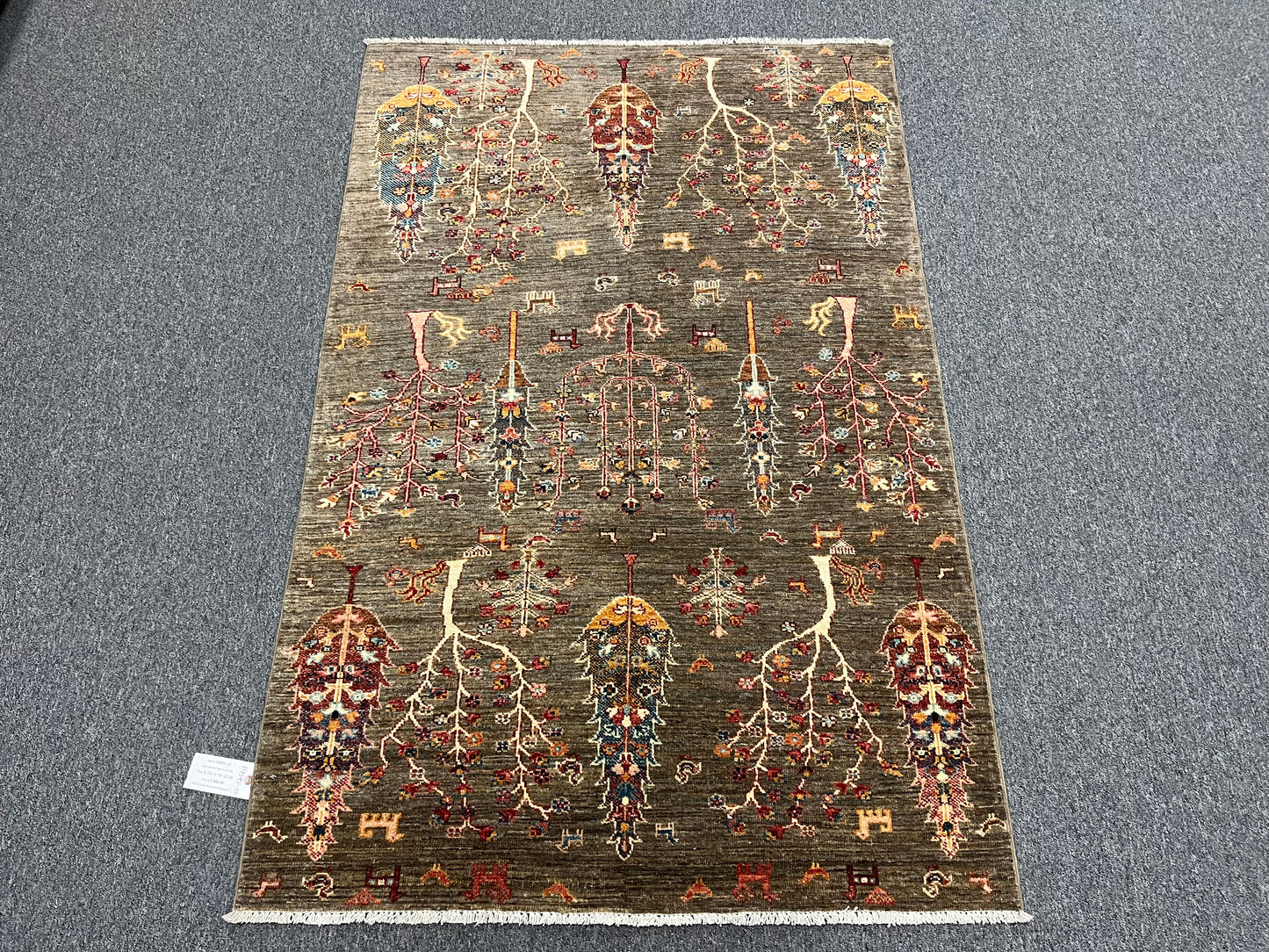 Gray Tree of Life 4X6 Handmade Wool Rug # 14593