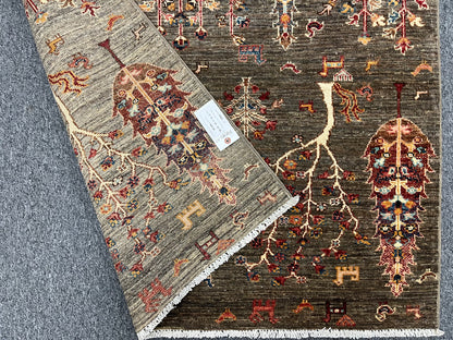 Gray Tree of Life 4X6 Handmade Wool Rug # 14593