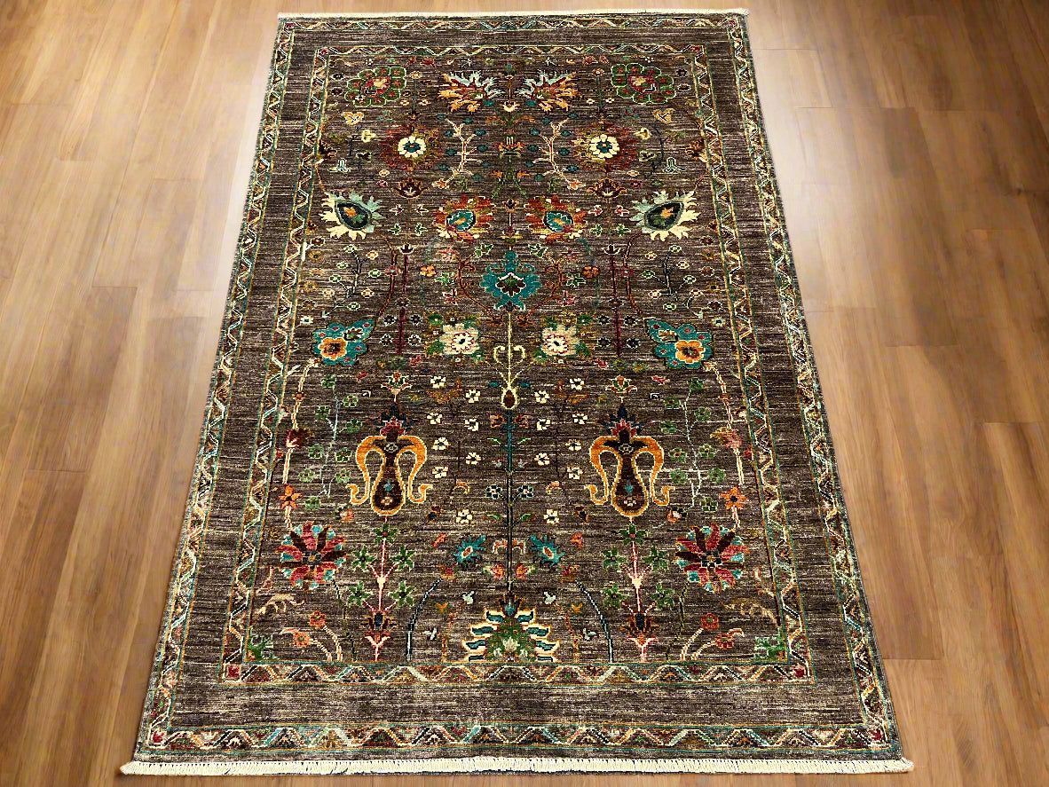 Gray Mohal 4X6 Handmade Wool Rug # 14592