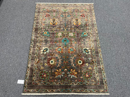 Gray Mohal 4X6 Handmade Wool Rug # 14592