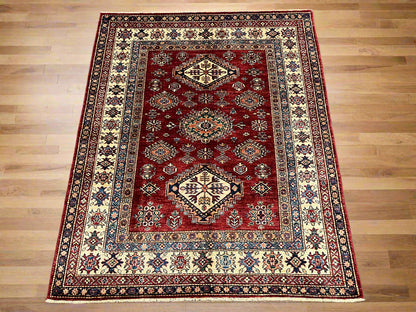 Red Super Kazak 5X7 Handmade Wool Rug # 14590