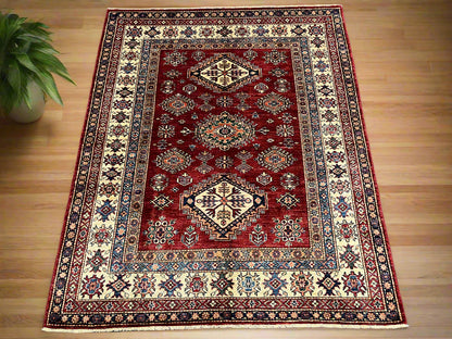 Red Super Kazak 5X7 Handmade Wool Rug # 14590