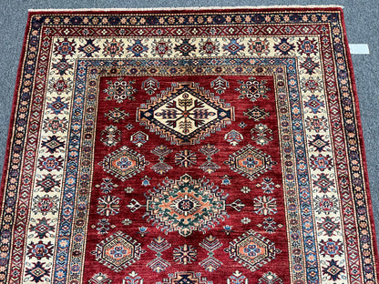 Red Super Kazak 5X7 Handmade Wool Rug # 14590