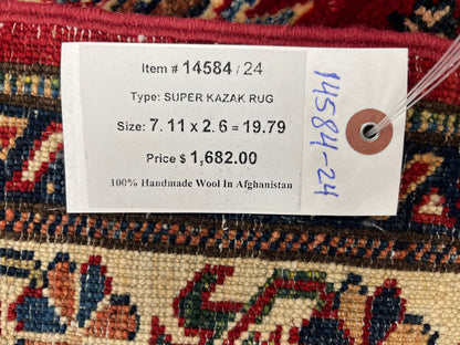 Super Kazak Runner 2' 6"X8' Handmade Wool Rug # 14584