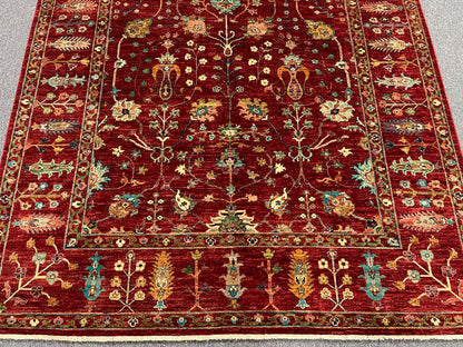 Red/Green Multicolor 7X10 Handmade Wool Rug # 14586