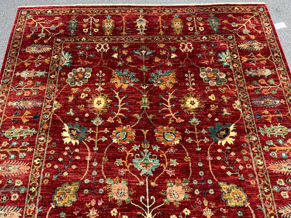 Red/Green Multicolor 7X10 Handmade Wool Rug # 14586