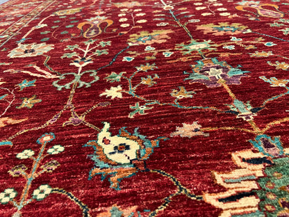 Red/Green Multicolor 7X10 Handmade Wool Rug # 14586