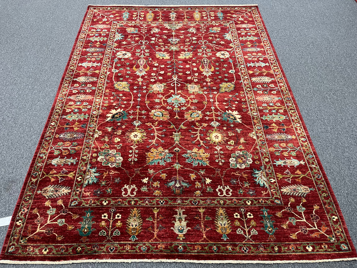 Red/Green Multicolor 7X10 Handmade Wool Rug # 14586