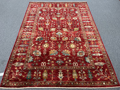 Red/Green Multicolor 7X10 Handmade Wool Rug # 14586