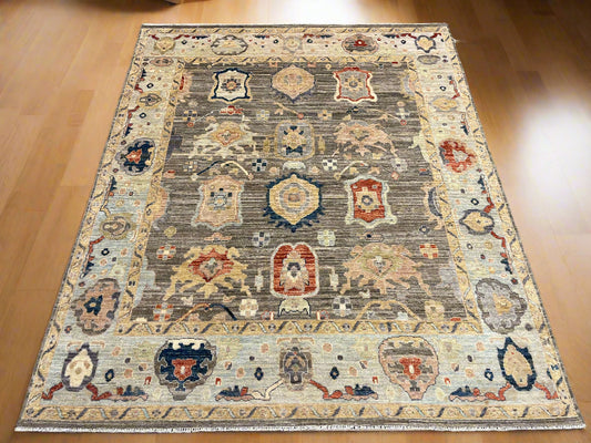 Gray/Turquoise blue Oushak 8X10 Handmade Wool Rug # 14596