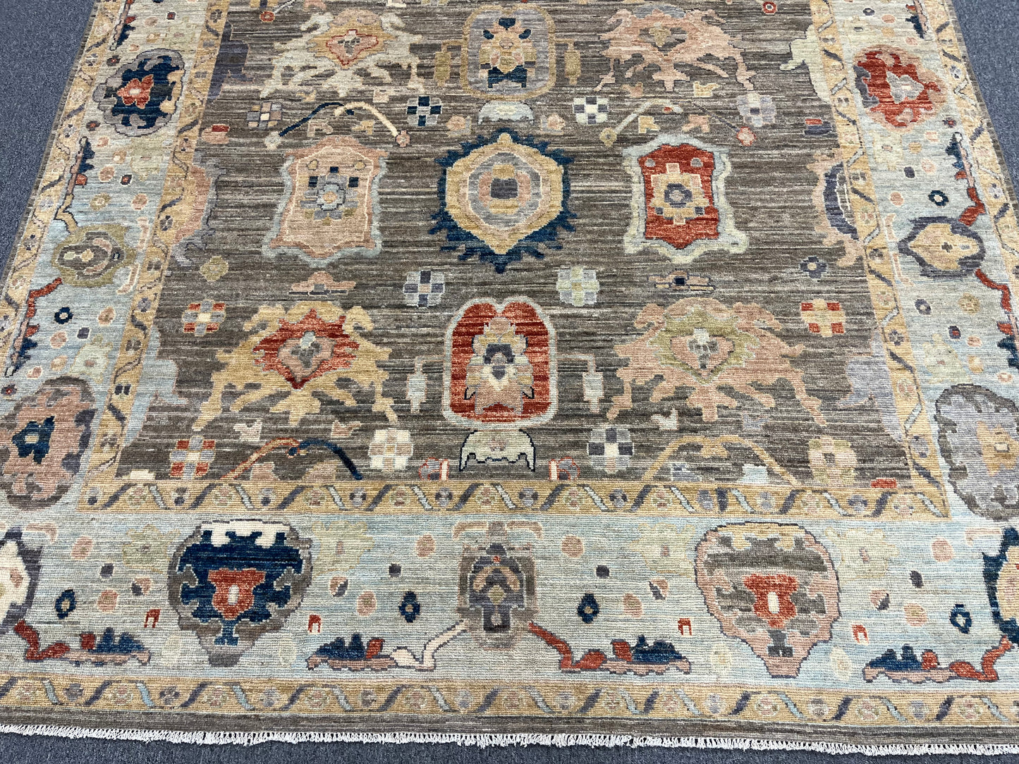 Gray/Turquoise blue Oushak 8X10 Handmade Wool Rug # 14596