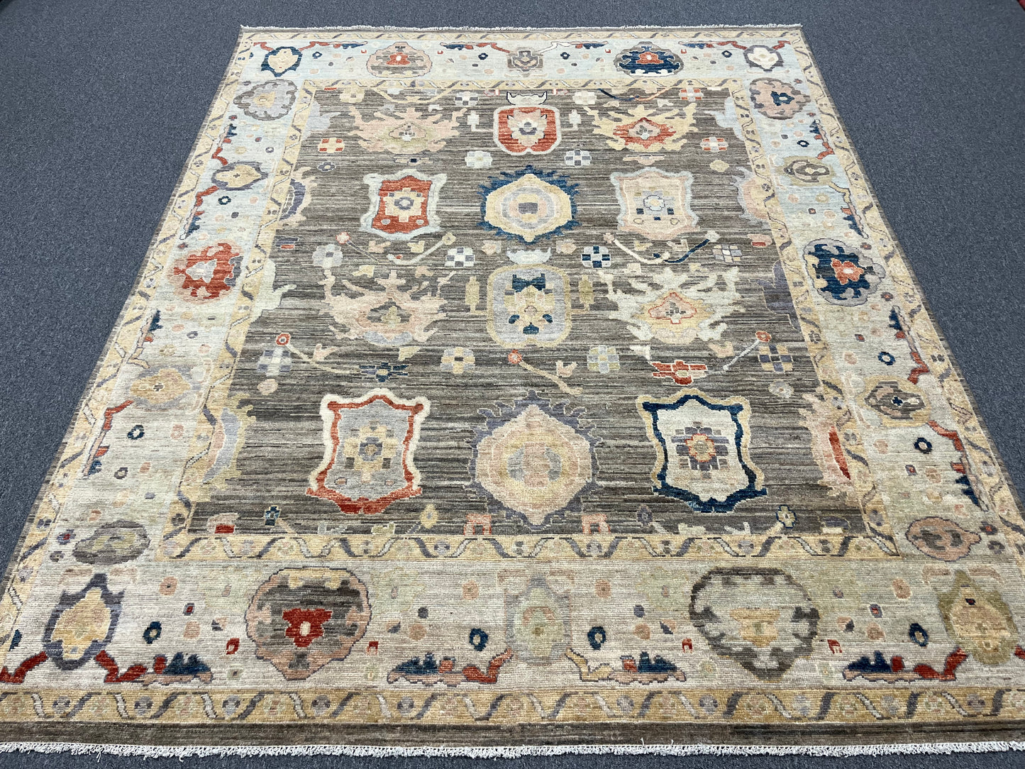 Gray/Turquoise blue Oushak 8X10 Handmade Wool Rug # 14596