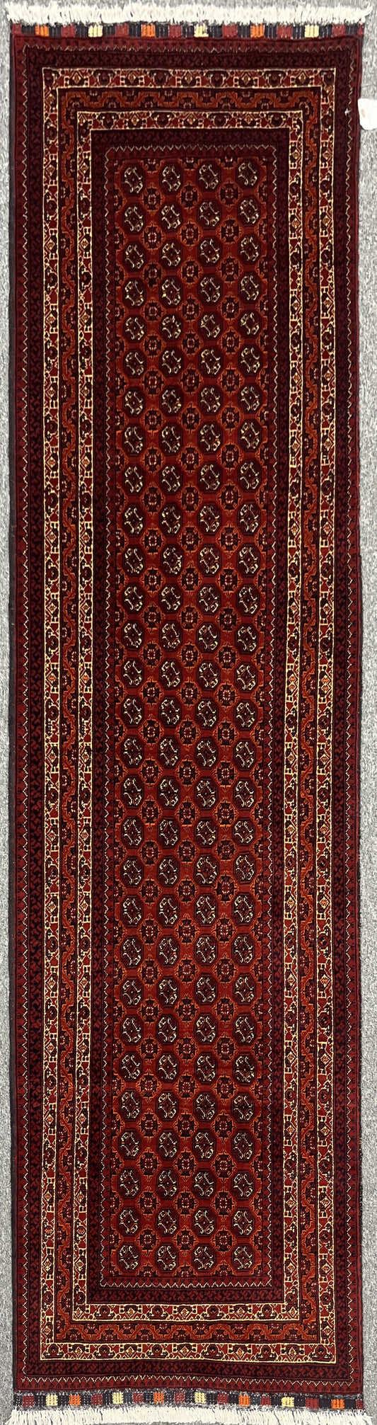 Red Runner 3X9 Tribal Turkmen Handmade Wool Rug # 13483