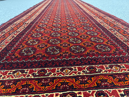 Red Runner 3X9 Tribal Turkmen Handmade Wool Rug # 13483
