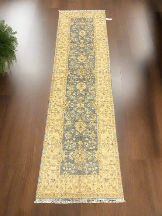 Gray Oushak Runner 3'X10' Handmade Wool Rug # 14280