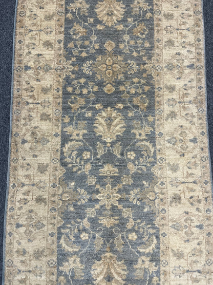 Gray Oushak Runner 3'X10' Handmade Wool Rug # 14280