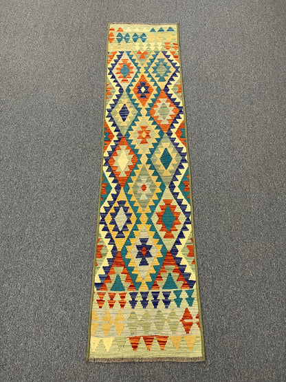 Kilim 2' 5" X 10' Flat Weave Reversible Multicolor Wool Rug # 13419