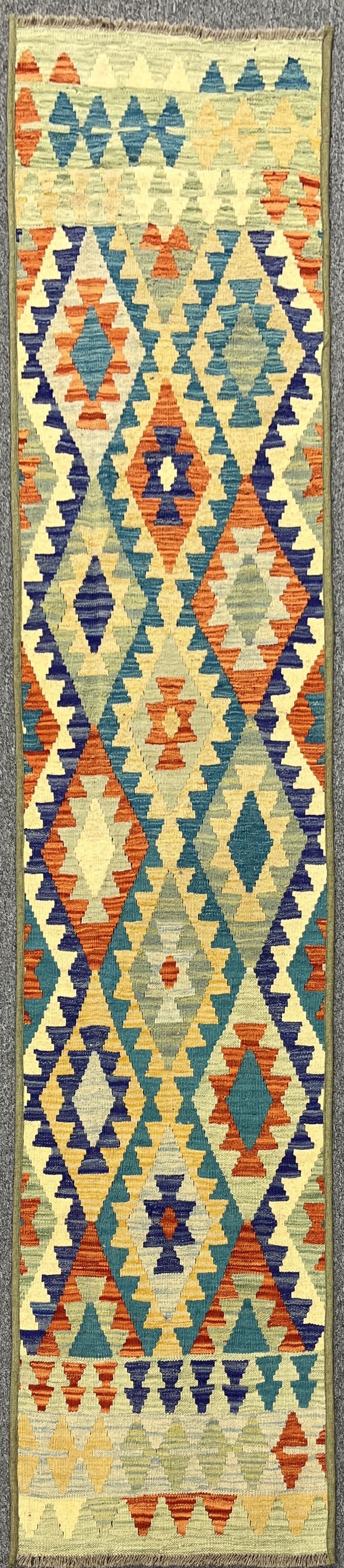 Kilim 2' 5" X 10' Flat Weave Reversible Multicolor Wool Rug # 13419