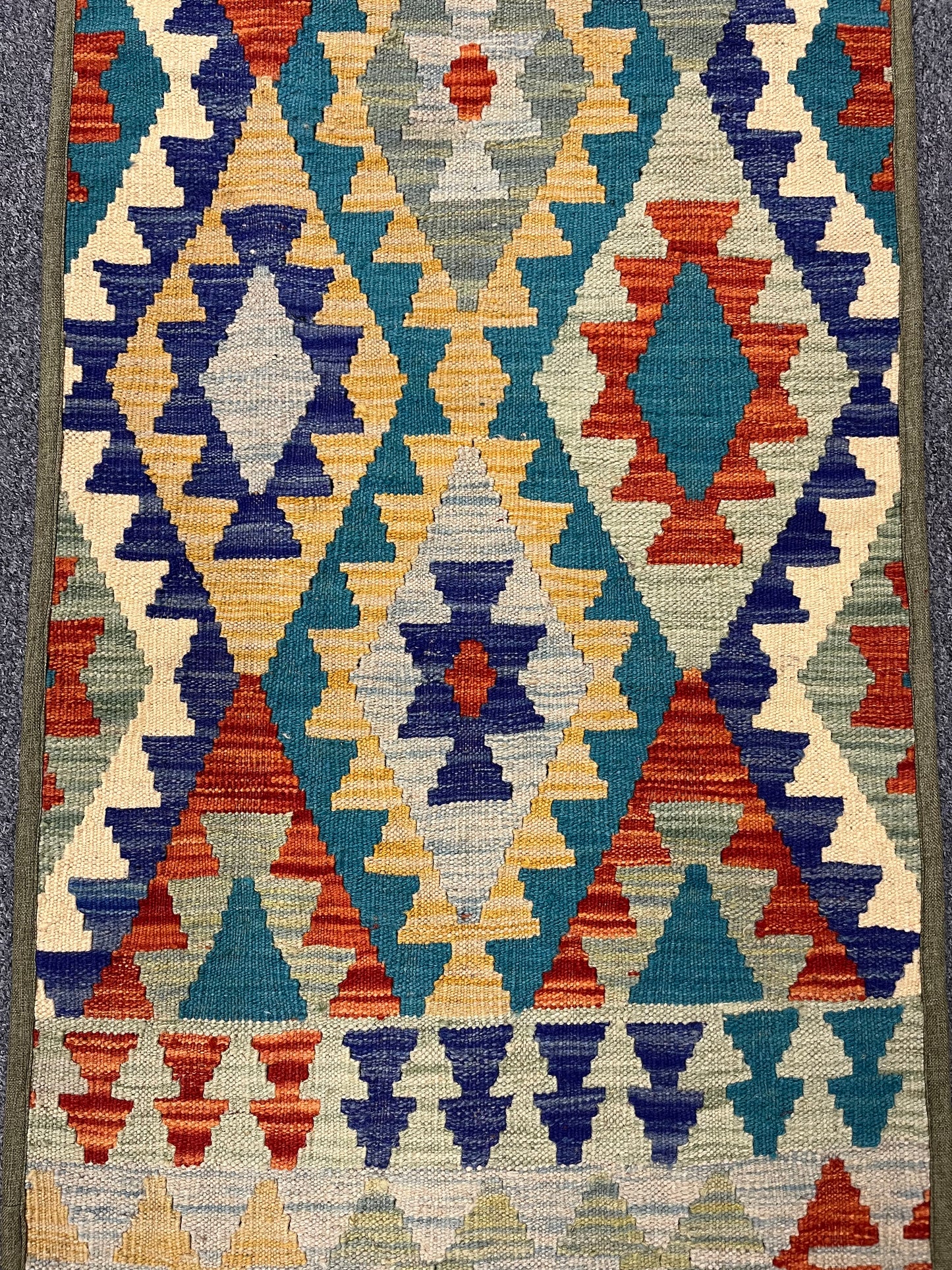 Kilim 2' 5" X 10' Flat Weave Reversible Multicolor Wool Rug # 13419