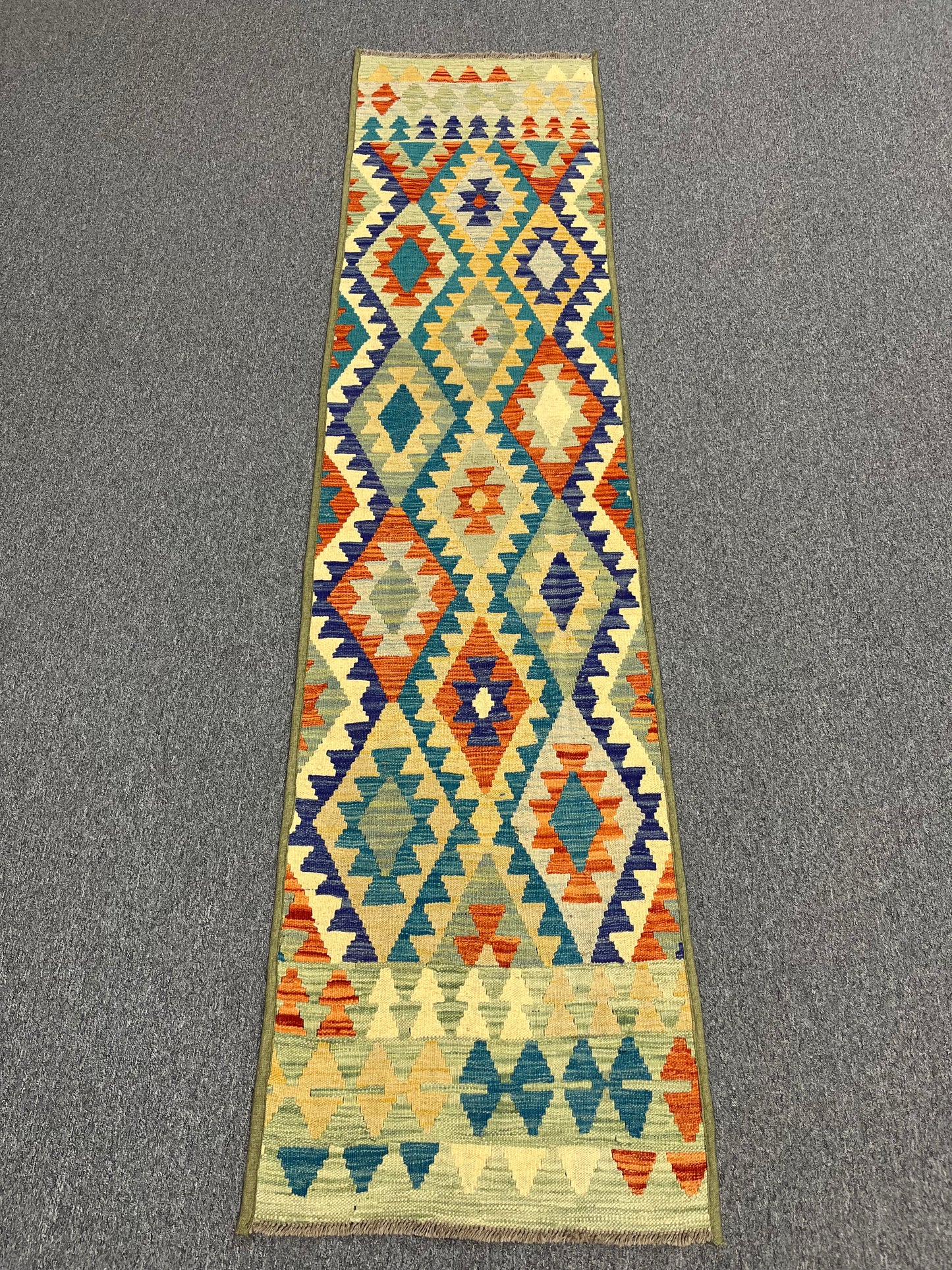 Kilim 2' 5" X 10' Flat Weave Reversible Multicolor Wool Rug # 13419