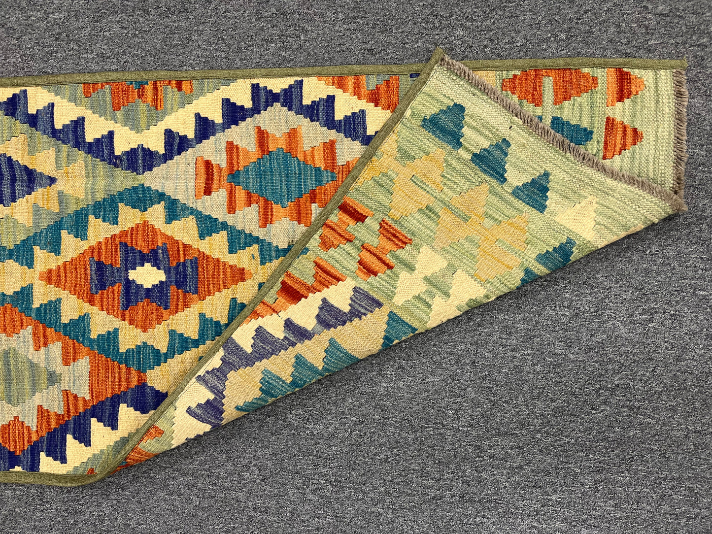 Kilim 2' 5" X 10' Flat Weave Reversible Multicolor Wool Rug # 13419