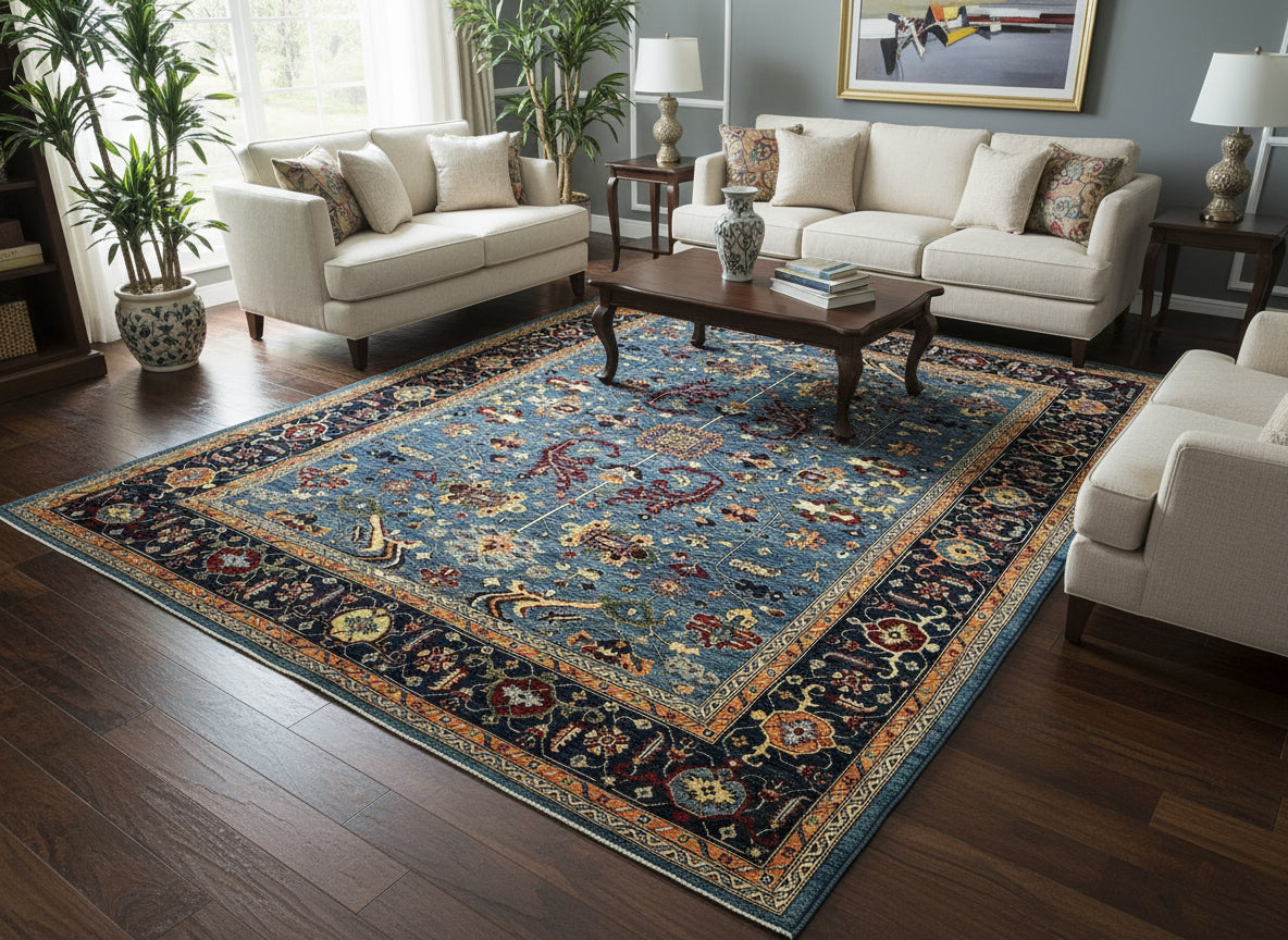 8X10 Afghan Bijer Gray/Light Blue Handmade Wool Rug # 14607