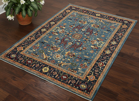 8X10 Afghan Bijer Gray/Light Blue Handmade Wool Rug # 14607