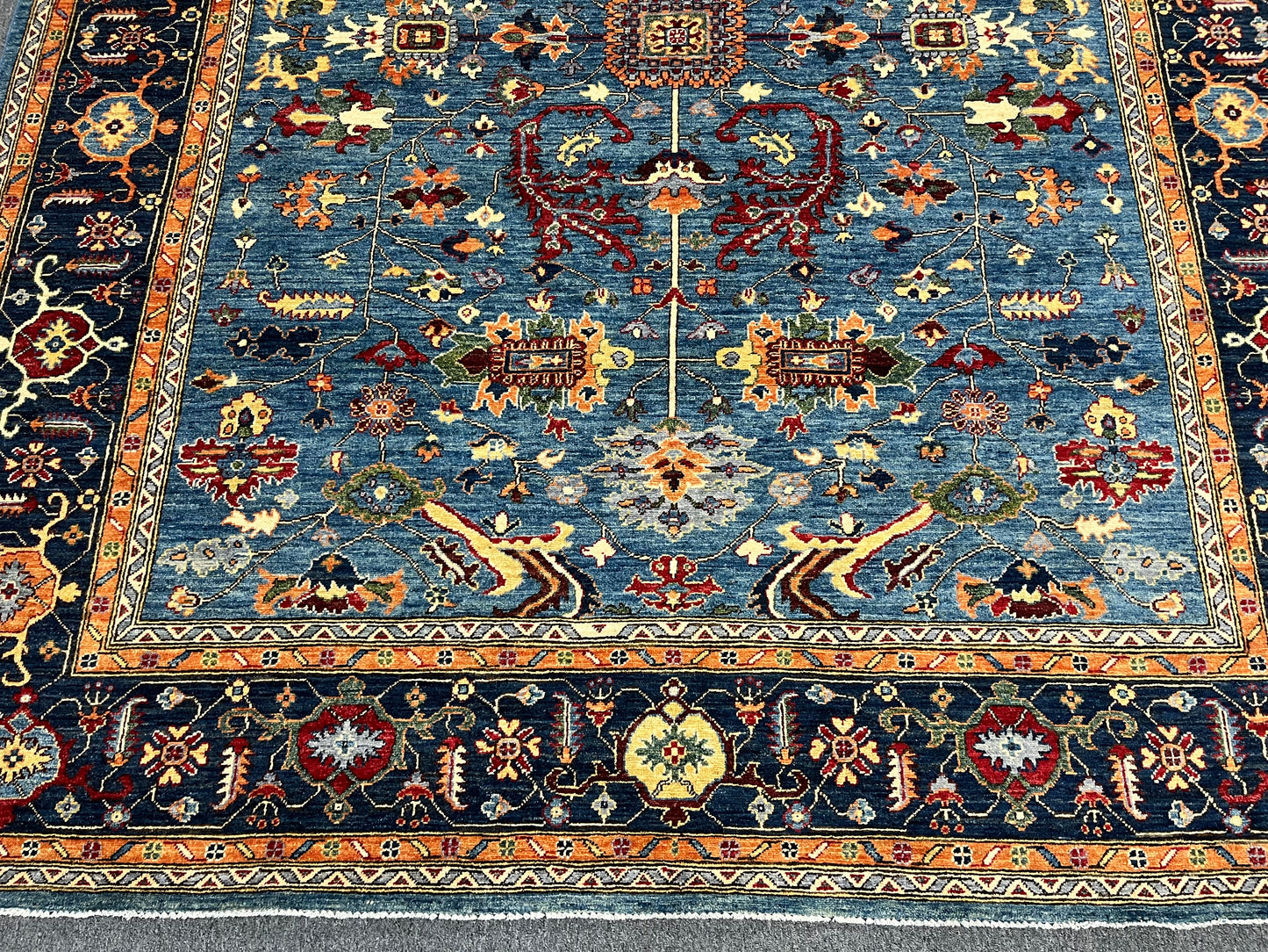 8X10 Afghan Bijer Gray/Light Blue Handmade Wool Rug # 14607