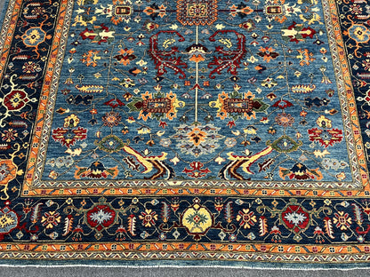 8X10 Afghan Bijer Gray/Light Blue Handmade Wool Rug # 14607