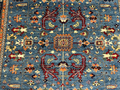 8X10 Afghan Bijer Gray/Light Blue Handmade Wool Rug # 14607