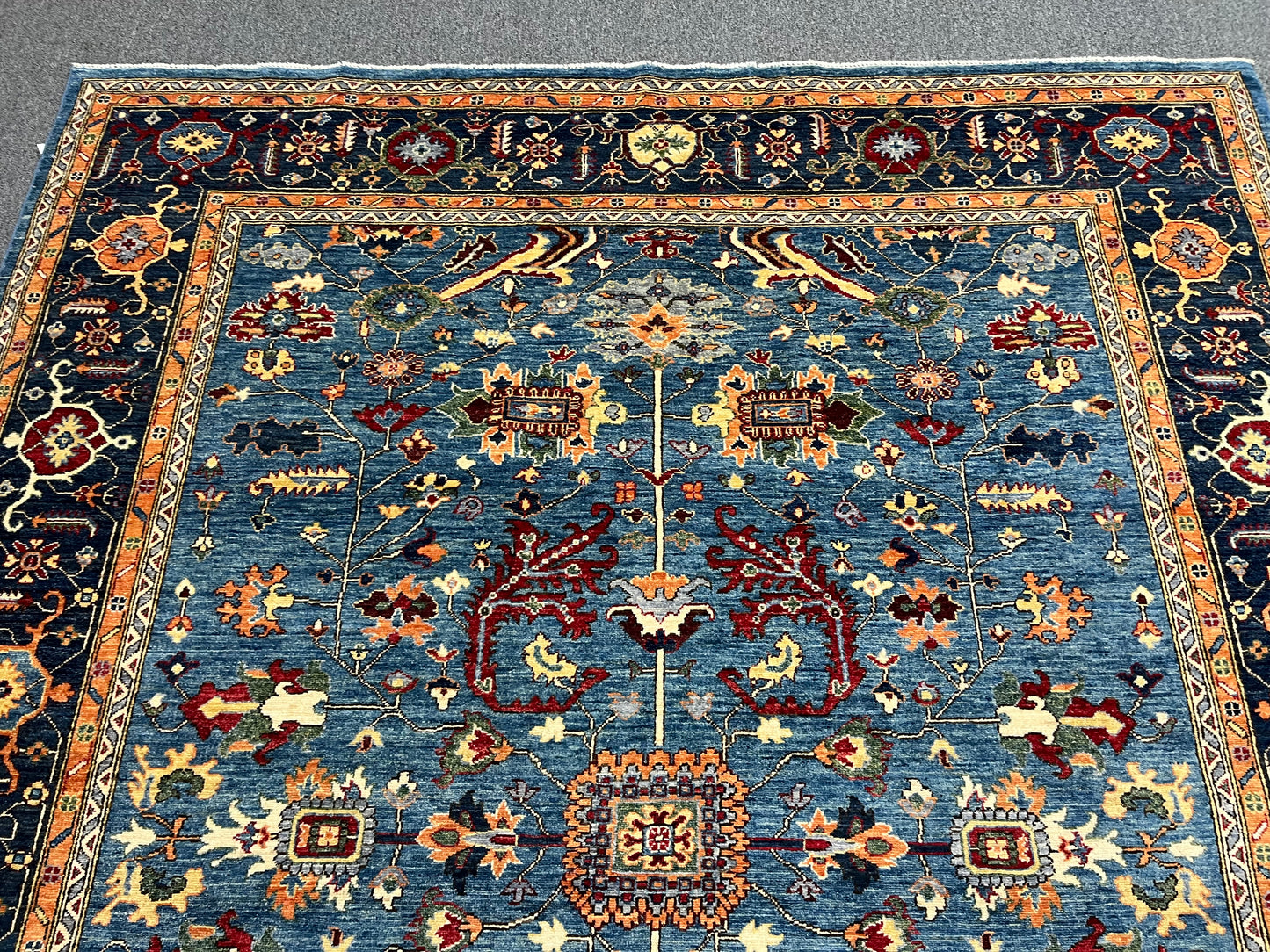 8X10 Afghan Bijer Gray/Light Blue Handmade Wool Rug # 14607