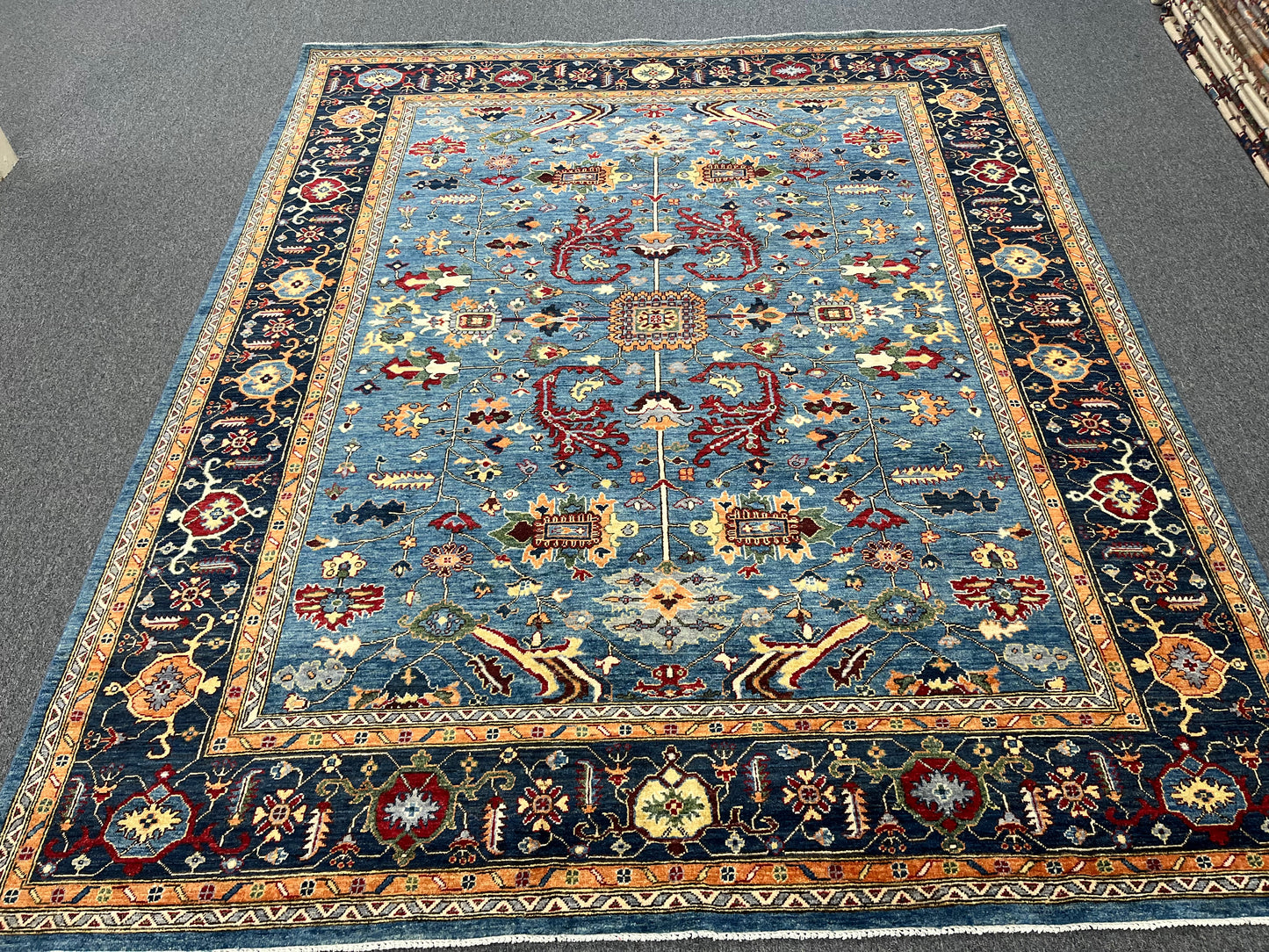 8X10 Afghan Bijer Gray/Light Blue Handmade Wool Rug # 14607