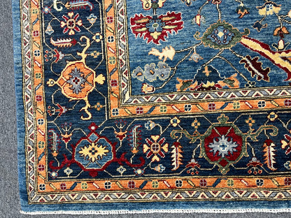 8X10 Afghan Bijer Gray/Light Blue Handmade Wool Rug # 14607