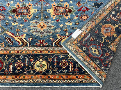 8X10 Afghan Bijer Gray/Light Blue Handmade Wool Rug # 14607