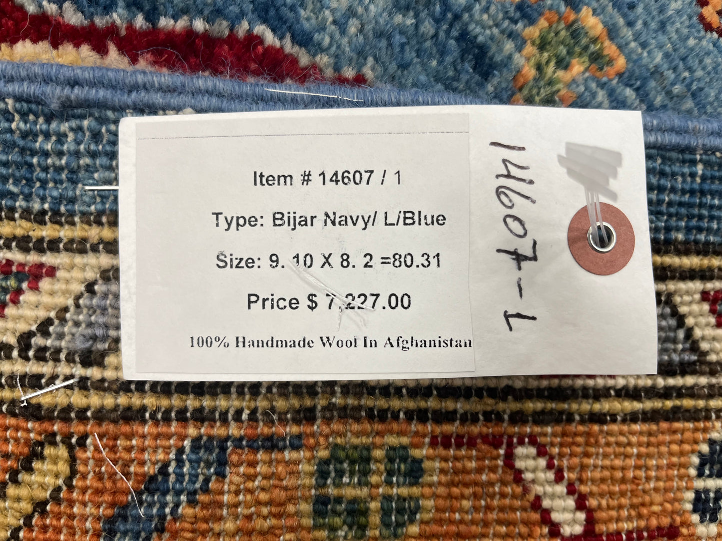 8X10 Afghan Bijer Gray/Light Blue Handmade Wool Rug # 14607