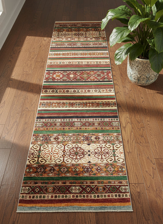 2' 7"X10 Afghan Khurjin Handmade Wool Runner Rug # 14650