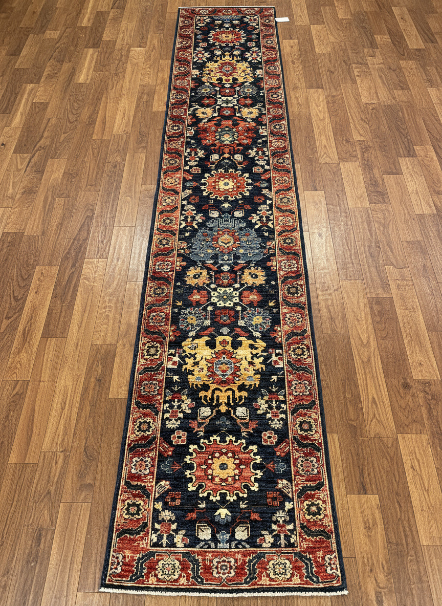 2' 7"X13 Afghan Karaja Handmade Wool Runner Rug # 14651