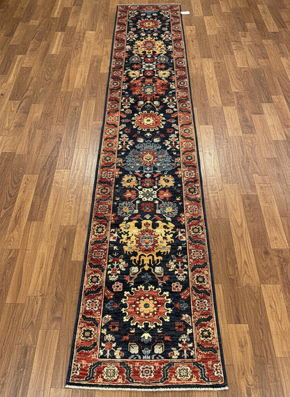 2' 7"X13 Afghan Karaja Handmade Wool Runner Rug # 14651