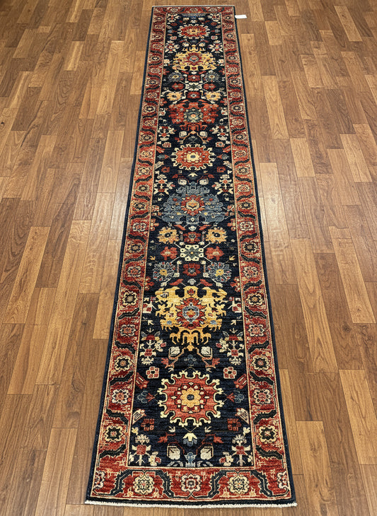 2' 7"X13 Afghan Karaja Handmade Wool Runner Rug # 14651