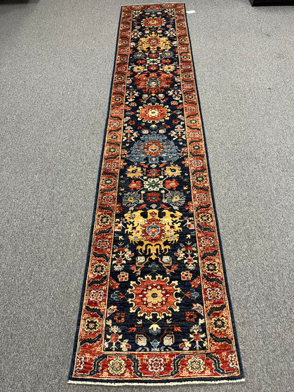 2' 7"X13 Afghan Karaja Handmade Wool Runner Rug # 14651